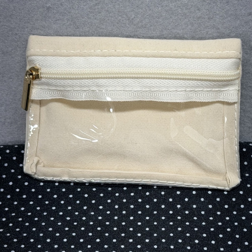 Mini Travel Jewelry Organizer Case Clear PVC Cream Zip Pouch Compact Storage